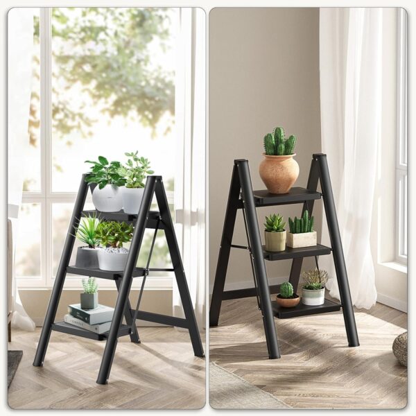 Emirates Living 3 Steps Ladder Aluminum Folding Step, Stool with Anti-Slip Sturdy and Wide Pedal Light weight, Portable Multi-Use Stepladder for Home and Kitchen Use Space Saving - Image 5