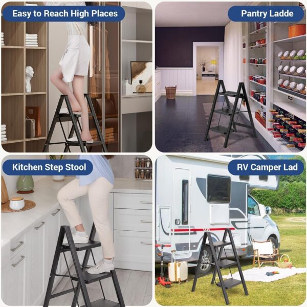 Emirates Living 3 Steps Ladder Aluminum Folding Step, Stool with Anti-Slip Sturdy and Wide Pedal Light weight, Portable Multi-Use Stepladder for Home and Kitchen Use Space Saving - Image 8