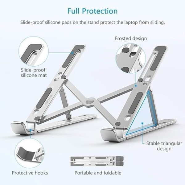 Emirates Living Laptop Stand for Desk, Adjustable Laptop Riser ABS+Silicone Foldable Portable Laptop Holder, Ventilated Cooling Notebook Stand for MacBook Pro Air, Lenovo, Dell, HP, Laptops,Tablet - Image 2
