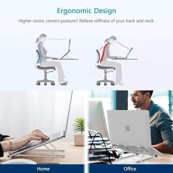 Emirates Living Laptop Stand for Desk, Adjustable Laptop Riser ABS+Silicone Foldable Portable Laptop Holder, Ventilated Cooling Notebook Stand for MacBook Pro Air, Lenovo, Dell, HP, Laptops,Tablet - Image 3