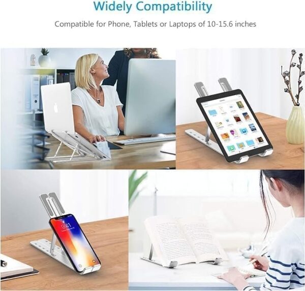 Emirates Living Laptop Stand for Desk, Adjustable Laptop Riser ABS+Silicone Foldable Portable Laptop Holder, Ventilated Cooling Notebook Stand for MacBook Pro Air, Lenovo, Dell, HP, Laptops,Tablet - Image 5