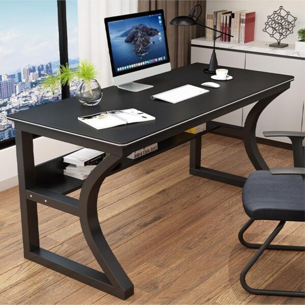 Emirates Living Desk, Black PC Computer Desk, Ergonomic Home Office Desk with K Shaped Leg Gaming Table Workstation for Gift Idea, Computer Desk with Bookshelf Office Desk