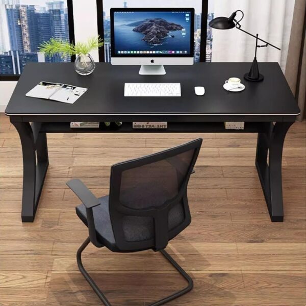 Emirates Living Desk, Black PC Computer Desk, Ergonomic Home Office Desk with K Shaped Leg Gaming Table Workstation for Gift Idea, Computer Desk with Bookshelf Office Desk - Image 3