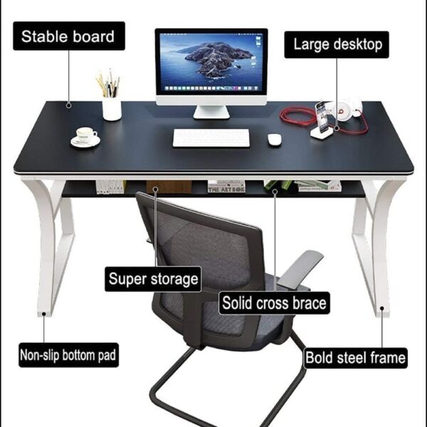 Emirates Living Desk, Black PC Computer Desk, Ergonomic Home Office Desk with K Shaped Leg Gaming Table Workstation for Gift Idea, Computer Desk with Bookshelf Office Desk - Image 4