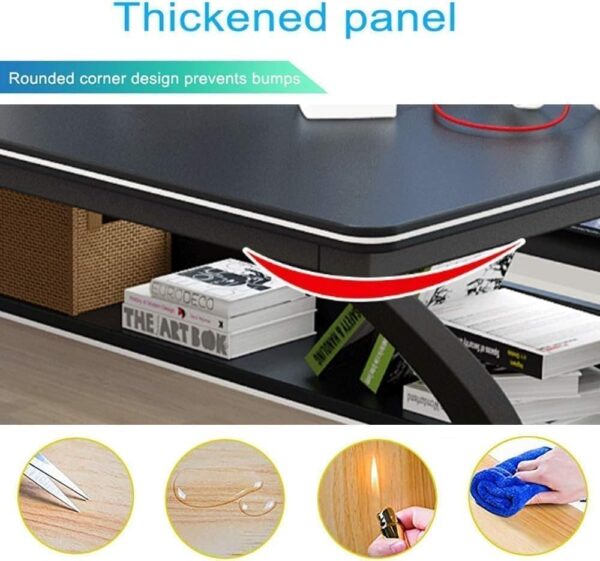 Emirates Living Desk, Black PC Computer Desk, Ergonomic Home Office Desk with K Shaped Leg Gaming Table Workstation for Gift Idea, Computer Desk with Bookshelf Office Desk - Image 5