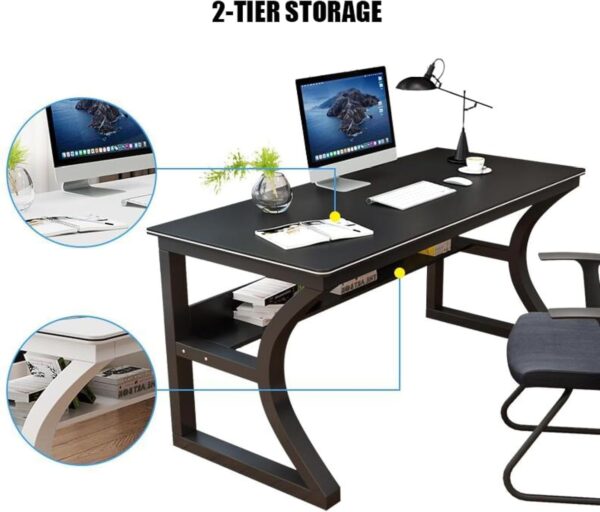 Emirates Living Desk, Black PC Computer Desk, Ergonomic Home Office Desk with K Shaped Leg Gaming Table Workstation for Gift Idea, Computer Desk with Bookshelf Office Desk - Image 6