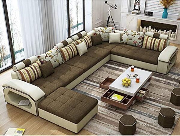 Emirates Living Modern Couch U Shaped Fabric Living Room Furniture Chaise Lounge Recliner Sectional L Shape Corner Sofa Sets (charcole)