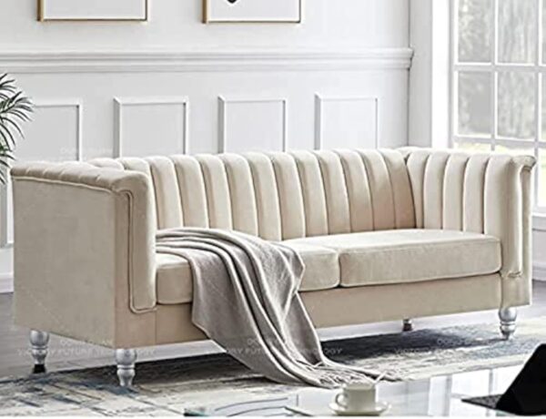 Emirates Living Luxury Design European Style Living Room Sofa Set Furniture Design Modern Velvet Fabric 3 Seater Sofa (beige)