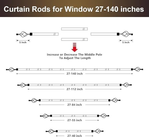 EMIRATES LIVING Curtain Rod Single Drape Set/Scarlet Pipe Set 1.5 M LengthLayerHanging/Ball Decor Crown Fits (SILVER) - Image 3