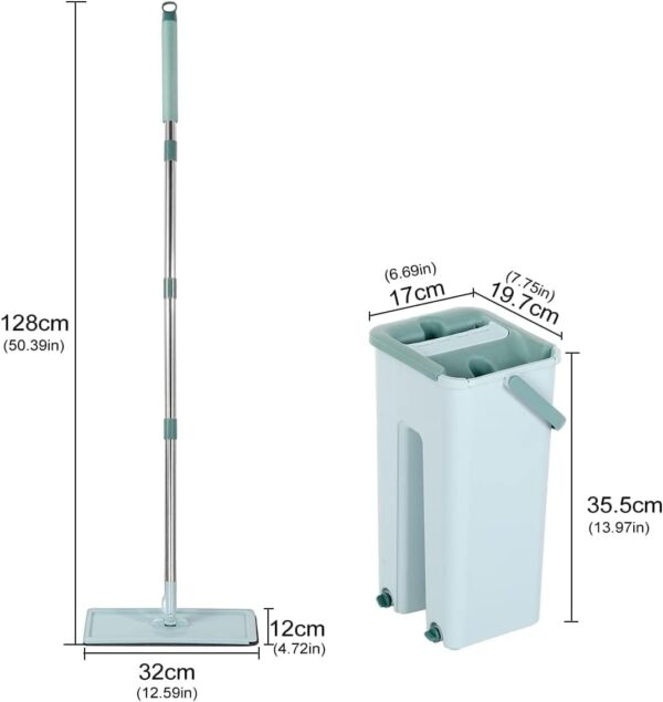 EMIRATES LIVING Microfiber Flat Mop with Bucket, Cleaning Squeeze Hand Free Floor Mop, Reusable Mop Pads, Stainless Steel Handle,360° Rotating Head Squeeze Flat Mop (GREEN) - Image 2