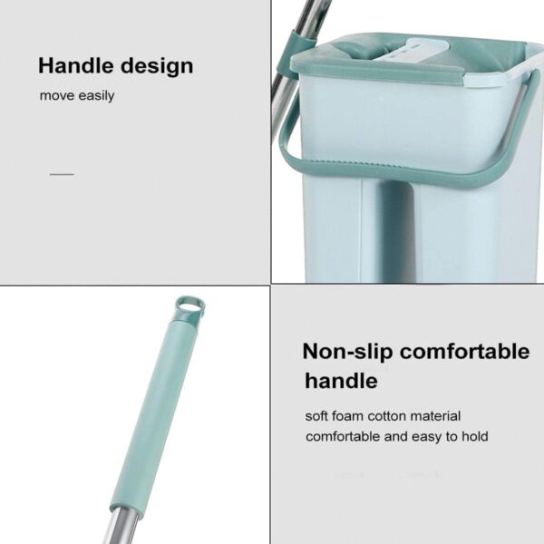 EMIRATES LIVING Microfiber Flat Mop with Bucket, Cleaning Squeeze Hand Free Floor Mop, Reusable Mop Pads, Stainless Steel Handle,360° Rotating Head Squeeze Flat Mop (GREEN) - Image 3