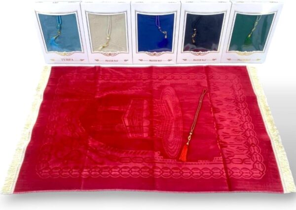 Emirates Living Muslim Prayer Rug, Traditional Style, Large, Thick, and Padded Mat, 99 Prayer Beads and a Cap Included for Men, Women and Kids(NM-30033-P)