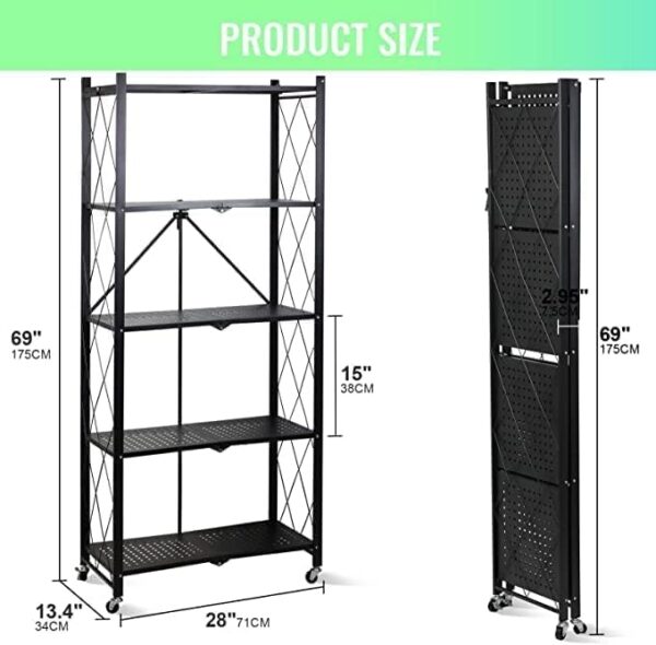 Emirates Living Foldable Storage Organizer 5 Tier,Shelves Kitchen Cabinet, Shelf Multipurpose Rack for Living Room Bedroom Kitchen Garage - Image 4