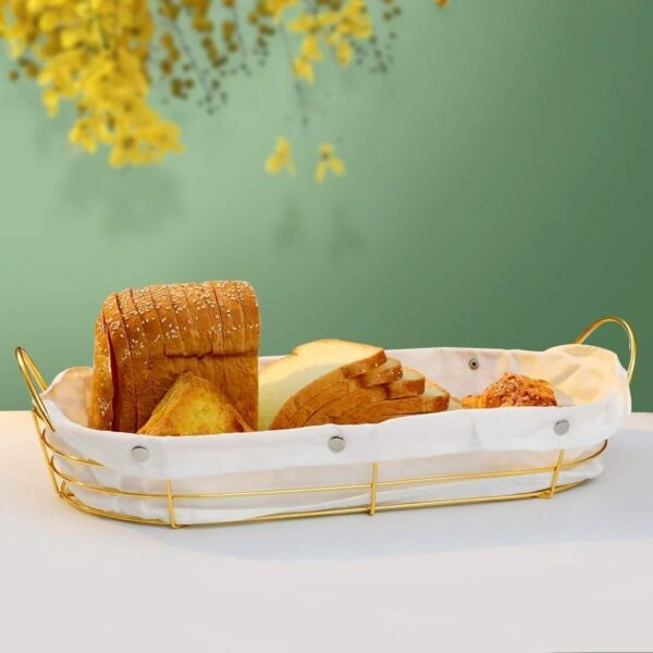 EMIRATES LIVING Metal Bread Basket with Fabric Lining, Rectangle Storage Baskets for Breads Vegetables Snacks Candies Fruits Tray Living Room Office Kitchen -Tableware (3 Piece set)(NW-30727) - Image 4