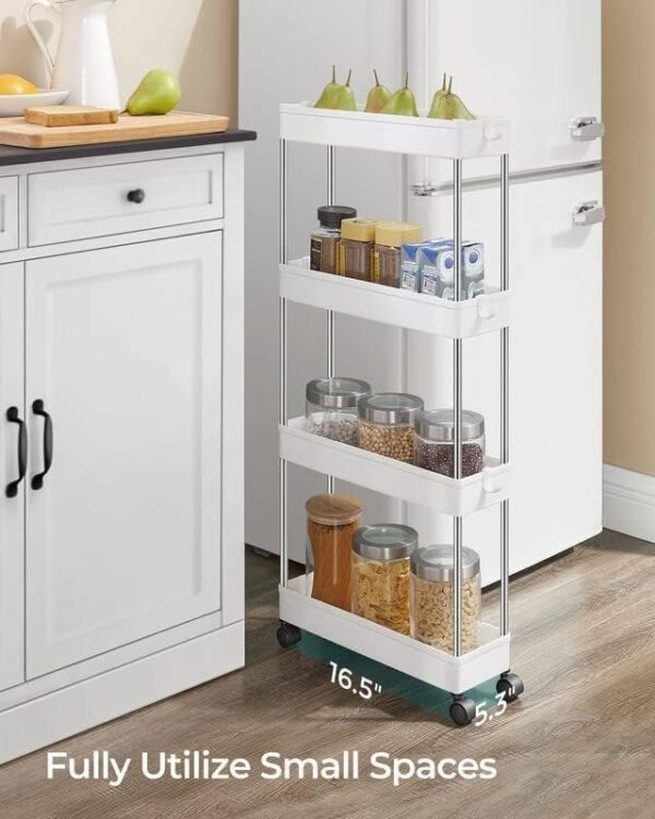 Emirates Living 4-Tier Slide Out Storage Cart, Slim Rolling Cart on Wheels, Slim Storage Cart, Space-Saving Bathroom Storage, Kitchen, Narrow Shelf
