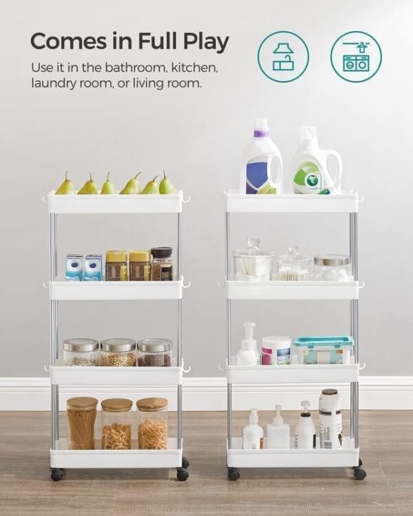 Emirates Living 4-Tier Slide Out Storage Cart, Slim Rolling Cart on Wheels, Slim Storage Cart, Space-Saving Bathroom Storage, Kitchen, Narrow Shelf - Image 3