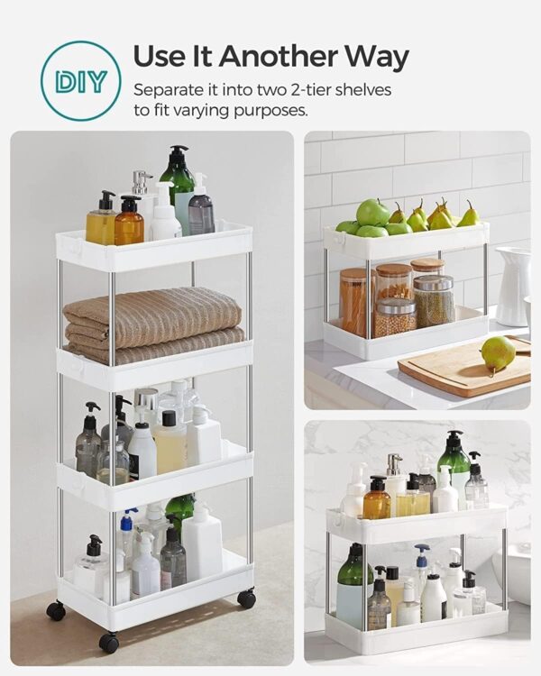 Emirates Living 4-Tier Slide Out Storage Cart, Slim Rolling Cart on Wheels, Slim Storage Cart, Space-Saving Bathroom Storage, Kitchen, Narrow Shelf - Image 4