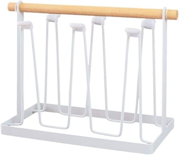 EMIRATES LIVING 6 Cups Mug Glass Stand Metal Holder Non-Slip Hanging Drainer Upside-Down, Mugs Cup Holder Table Top Wooden handle Kitchen Stand Organizer for Drinkware Drying Rack -White(NW-31320) - Image 9