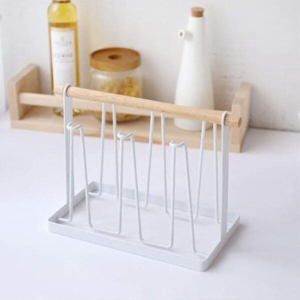 EMIRATES LIVING 6 Cups Mug Glass Stand Metal Holder Non-Slip Hanging Drainer Upside-Down, Mugs Cup Holder Table Top Wooden handle Kitchen Stand Organizer for Drinkware Drying Rack -White(NW-31320) - Image 10