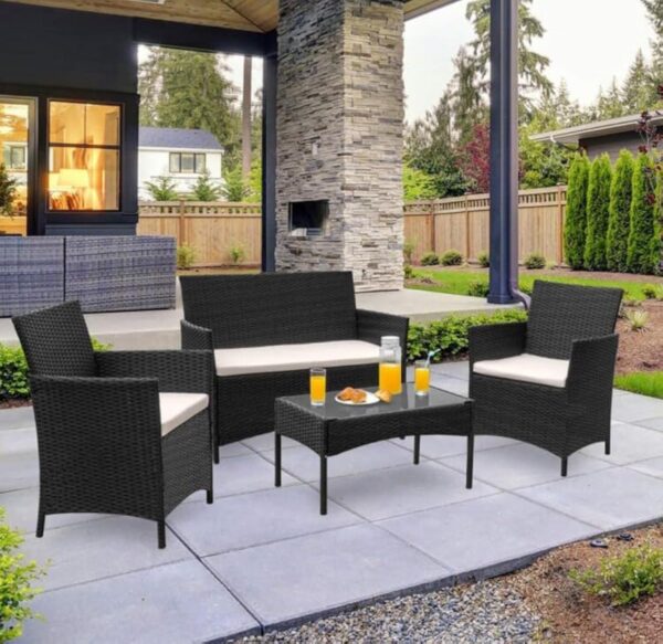Emirates Living Garden Lounge Set 4 Piece with Cushions Patio Outdoor Lawn Yard Terrace Balcony Seat Seating Sitting Chair Furniture Poly Rattan Brown
