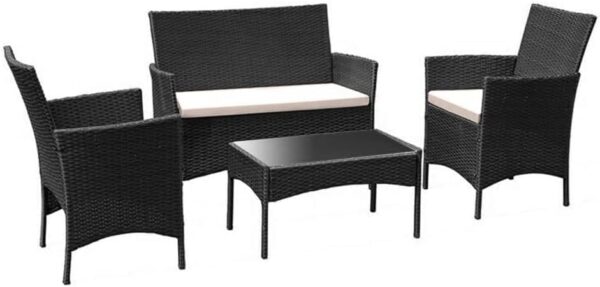 Emirates Living Garden Lounge Set 4 Piece with Cushions Patio Outdoor Lawn Yard Terrace Balcony Seat Seating Sitting Chair Furniture Poly Rattan Brown - Image 2