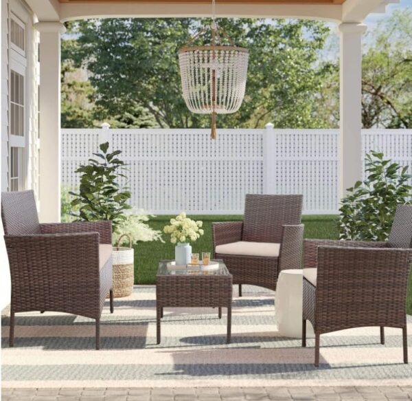 Emirates Living Garden Lounge Set 4 Piece with Cushions Patio Outdoor Lawn Yard Terrace Balcony Seat Seating Sitting Chair Furniture Poly Rattan Brown - Image 3