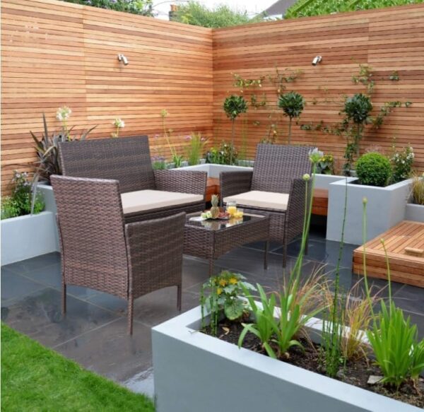 Emirates Living Garden Lounge Set 4 Piece with Cushions Patio Outdoor Lawn Yard Terrace Balcony Seat Seating Sitting Chair Furniture Poly Rattan Brown - Image 4