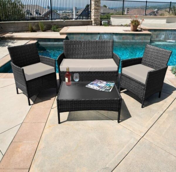 Emirates Living Garden Lounge Set 4 Piece with Cushions Patio Outdoor Lawn Yard Terrace Balcony Seat Seating Sitting Chair Furniture Poly Rattan Brown - Image 5