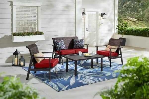 Emirates Living 4-Seater Outdoor Sofa Set, Bistro Furniture Wicker Patio Chairs with Cushion, Tempered Glass Table| Metal Frame Patio Garden Furniture - Image 6