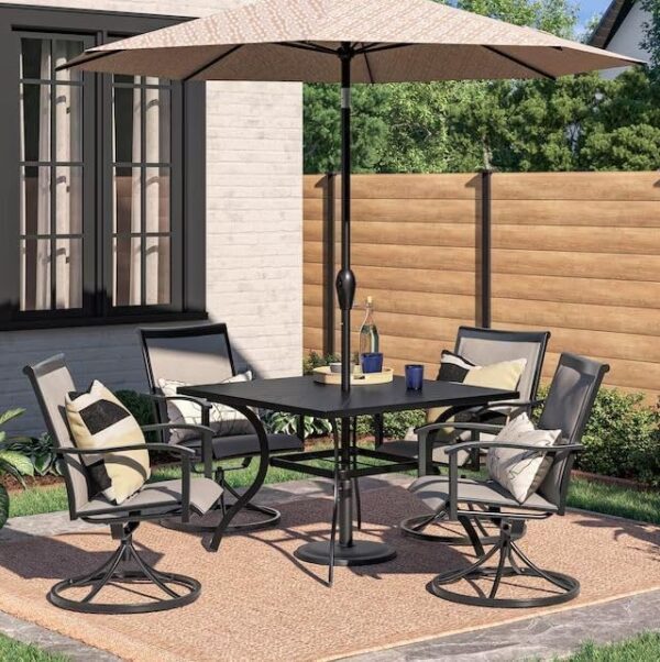 Emirates Living Outdoor Patio Dining Set with 4 Swivel Chairs and Square Table – Perfect for Outdoor Dining, Backyard, Garden, or Patio Entertainment and Relaxation.
