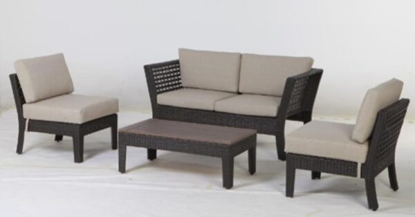 Emirates Living Outdoor Patio Furniture Set, 3 Chairs with Centre Table, Grey Cushions