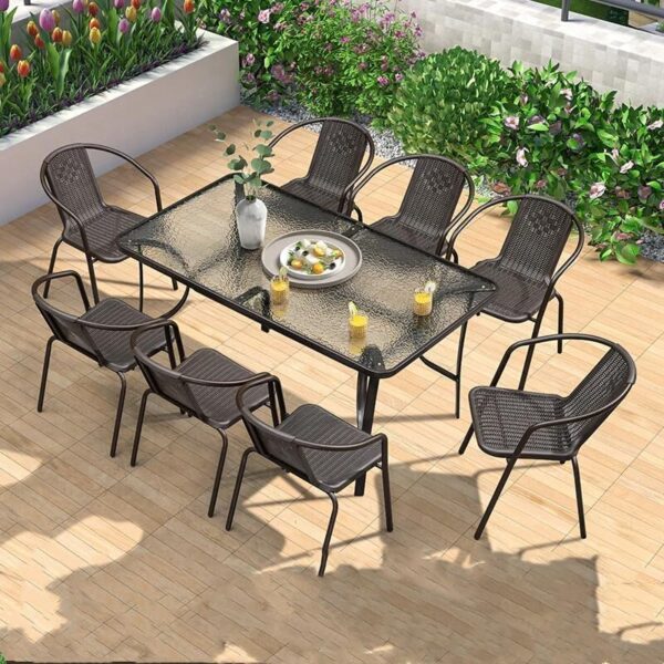 Emirates Living Garden Dining Set 9 Piece (8 Chair and 1 Table) Outdoor Furniture Patio Dining Table and Chair Balcony Dinner Table Dinner Chair Poly Rattan Anthracite & brown