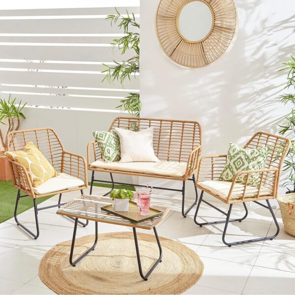 Emirates Living Rattan Garden Furniture Rattan Chair Outdoor Indoor Sofa Cushions Balcony Conservatory 4 Piece Backyard Modern Style Sofa Set - Image 2