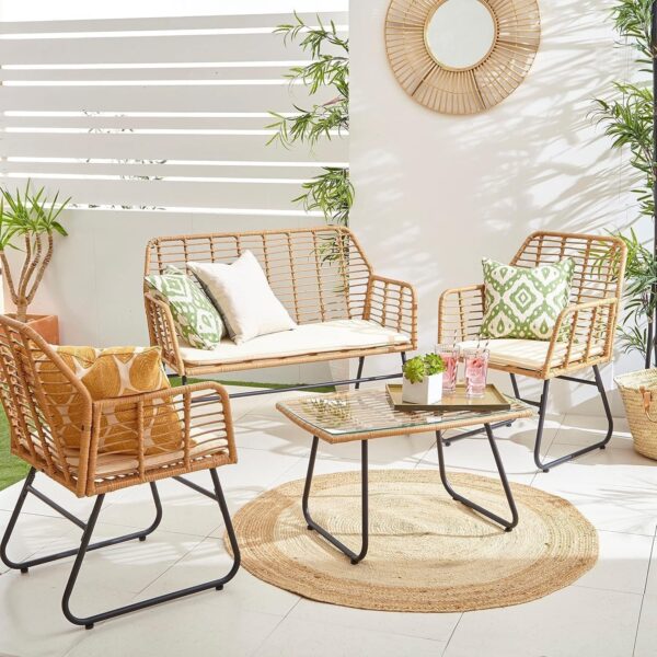 Emirates Living Rattan Garden Furniture Rattan Chair Outdoor Indoor Sofa Cushions Balcony Conservatory 4 Piece Backyard Modern Style Sofa Set - Image 4