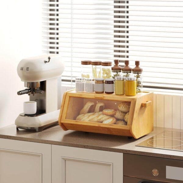 Emirates Living Bamboo Bread Box keep The Bread Fresh For Kitchen Counter-Large Capacity Wooden Bread Storage Container Farmhouse Bread Box with Window Bread Holder - Image 6