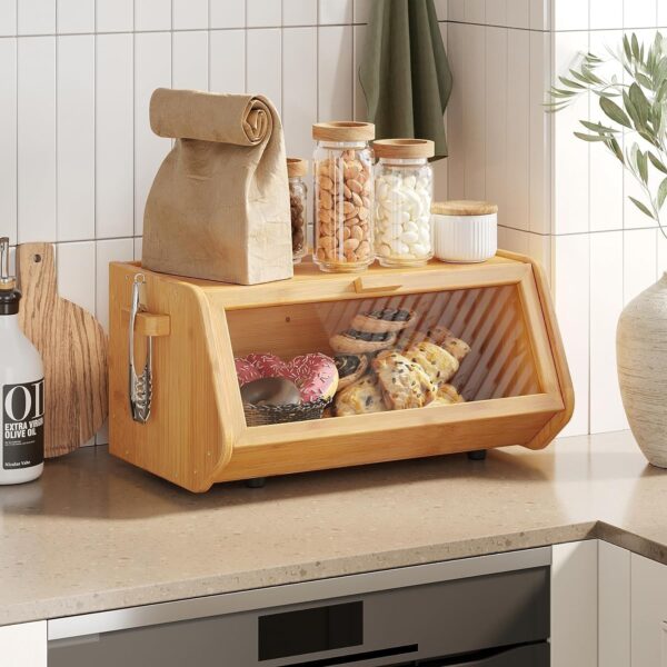 Emirates Living Bamboo Bread Box keep The Bread Fresh For Kitchen Counter-Large Capacity Wooden Bread Storage Container Farmhouse Bread Box with Window Bread Holder - Image 7