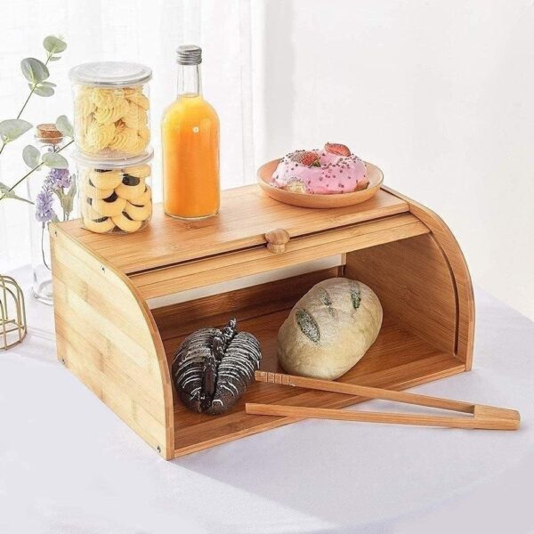 Emirates Living Bamboo Bread Box, Bread Box With Lid, Bread Basket Basket Sweets Storage Basket-Small - Image 2