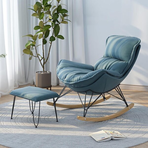 Emirates Living Rocking Chair Fabric Rocker Retro Design Relax Chair Armchair with Metal And Wood Legs,Modern Padded Leisure Rocker Chairs for Home Living Room Bedroom Office Furniture (BLUE)