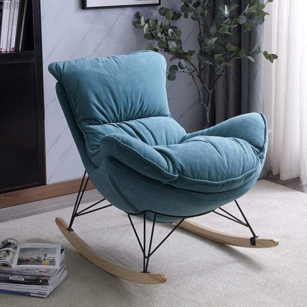 Emirates Living Rocking Chair Fabric Rocker Retro Design Relax Chair Armchair with Metal And Wood Legs,Modern Padded Leisure Rocker Chairs for Home Living Room Bedroom Office Furniture (BLUE) - Image 4