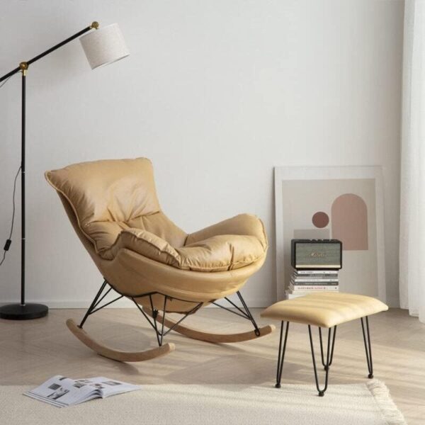 Emirates Living Rocking Chair Fabric Rocker Retro Design Relax Chair Armchair with Metal And Wood Legs,Modern Padded Leisure Rocker Chairs for Home Living Room Bedroom Office Furniture (BROWN)