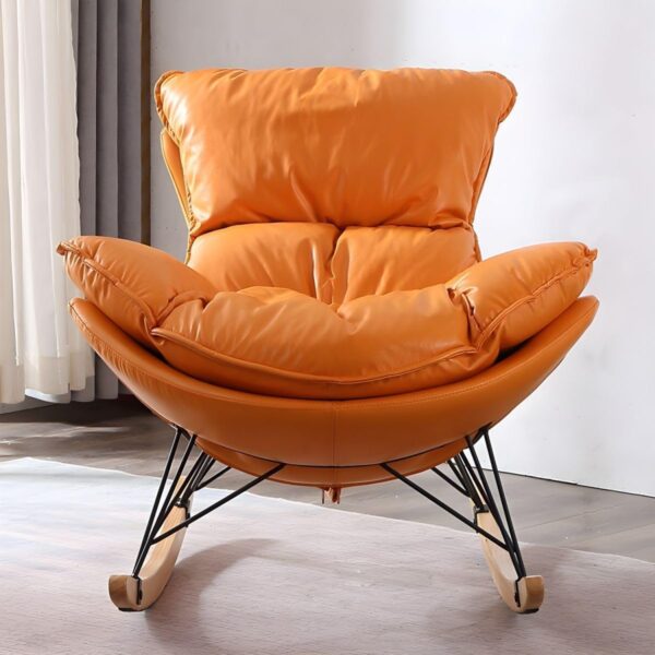 Emirates Living Rocking Chair Fabric Rocker Retro Design Relax Chair Armchair with Metal And Wood Legs,Modern Padded Leisure Rocker Chairs for Home Living Room Bedroom Office Furniture (BROWN) - Image 3