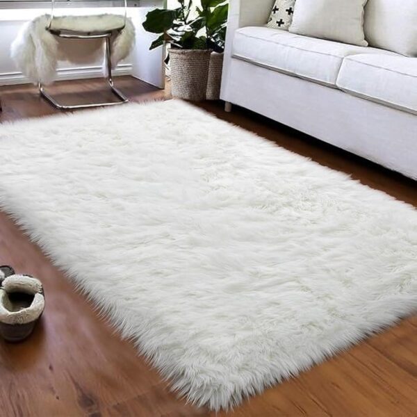 EMIRATES LIVING Ultra-Soft Fluffy Rug Faux Sheepskin Fur Area Rug Shaggy Couch Cover Seat Cushion Furry Runner Area Rugs Soft Fluffy Carpets For Living room Size:(45x45 cm) (OFF WHITE)