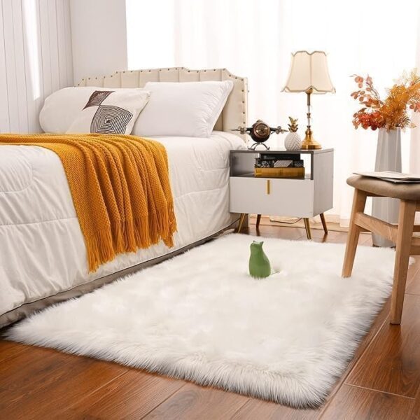 EMIRATES LIVING Ultra-Soft Fluffy Rug Faux Sheepskin Fur Area Rug Shaggy Couch Cover Seat Cushion Furry Runner Area Rugs Soft Fluffy Carpets For Living room Size:(45x45 cm) (OFF WHITE) - Image 3