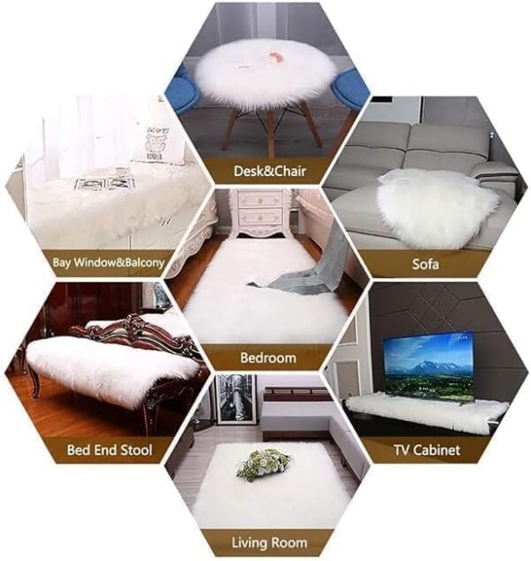 EMIRATES LIVING Ultra-Soft Fluffy Rug Faux Sheepskin Fur Area Rug Shaggy Couch Cover Seat Cushion Furry Runner Area Rugs Soft Fluffy Carpets For Living room Size:(45x45 cm) (OFF WHITE) - Image 5