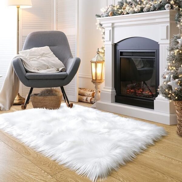 EMIRATES LIVING Ultra-Soft Fluffy Rug Faux Sheepskin Fur Area Rug Shaggy Couch Cover Seat Cushion Furry Runner Area Rugs Soft Fluffy Carpets For Living room Size:(45x45 cm) (OFF WHITE) - Image 6