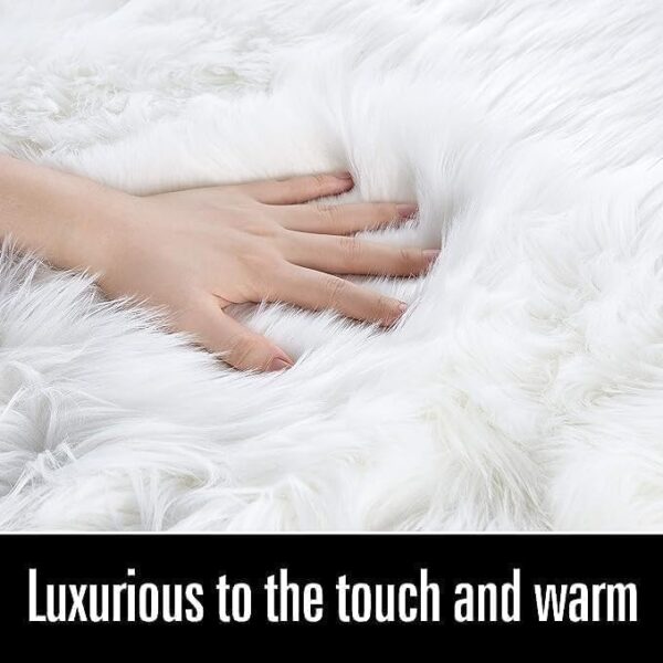 EMIRATES LIVING Ultra-Soft Fluffy Rug Faux Sheepskin Fur Area Rug Shaggy Couch Cover Seat Cushion Furry Runner Area Rugs Soft Fluffy Carpets For Living room Size:(45x45 cm) (OFF WHITE) - Image 7