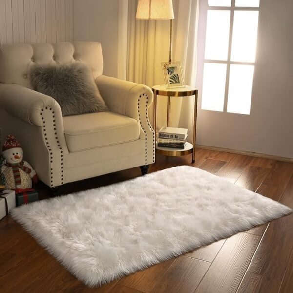 EMIRATES LIVING Ultra-Soft Fluffy Rug Faux Sheepskin Fur Area Rug Shaggy Couch Cover Seat Cushion Furry Runner Area Rugs Soft Fluffy Carpets For Living room Size:(45x45 cm) (OFF WHITE) - Image 8