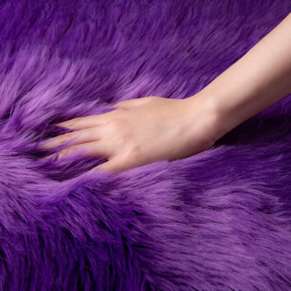 EMIRATES LIVING Ultra-Soft Fluffy Rug Faux Sheepskin Fur Area Rug Shaggy Couch Cover Seat Cushion Furry Runner Area Rugs Soft Fluffy Carpets For Living room Size: (60x140 cm) (PURPLE) - Image 3