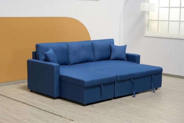Emirates Living Sofa Cum Bed With Cushions L-Shaped | Storage Space | Convertible Living Room Furniture (Blue) - Image 2