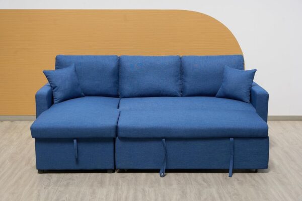Emirates Living Sofa Cum Bed With Cushions L-Shaped | Storage Space | Convertible Living Room Furniture (Blue) - Image 3
